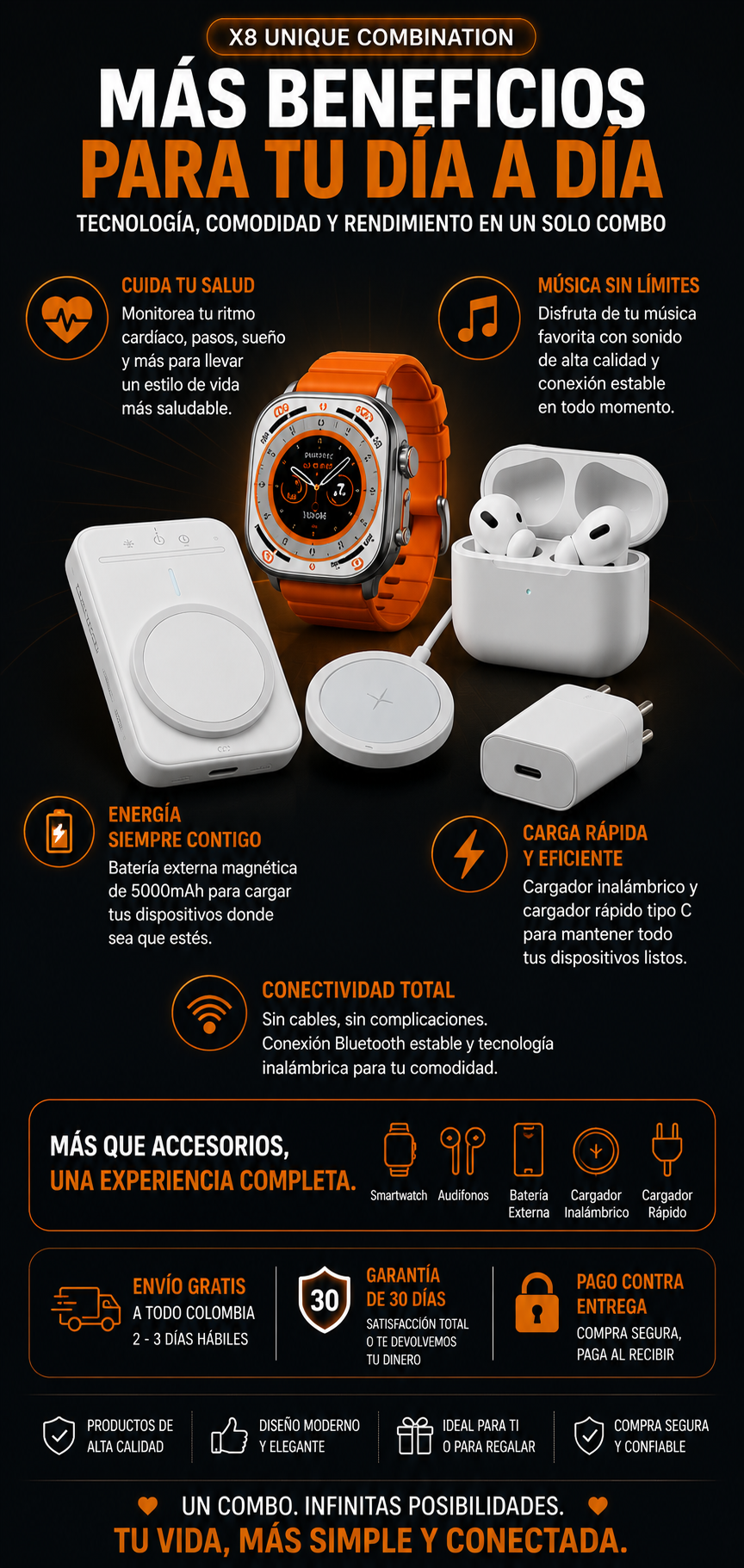 Reloj Y Audifonos Combo X8