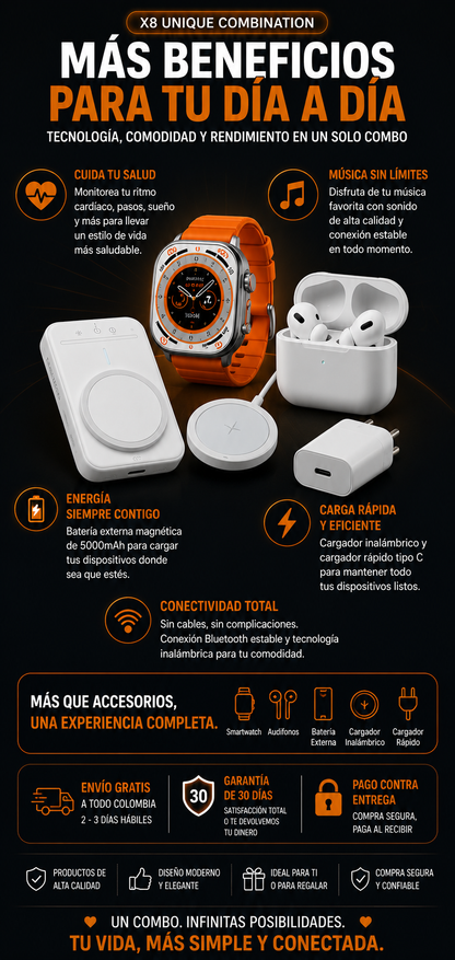 Reloj Y Audifonos Combo X8