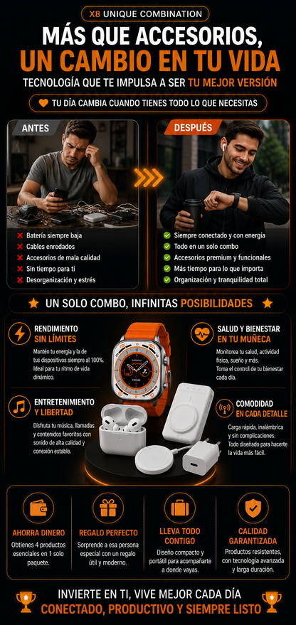 Reloj Y Audifonos Combo X8
