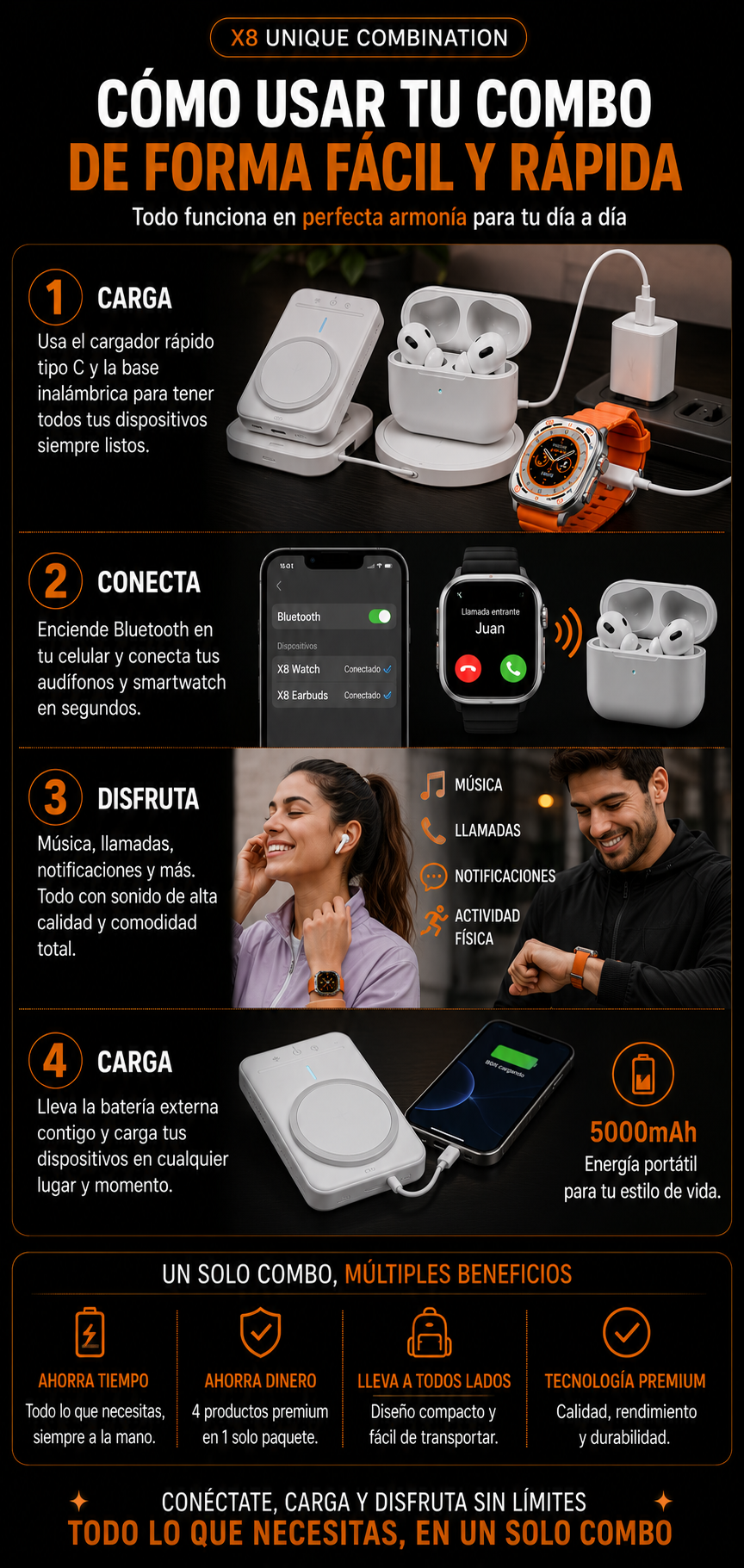 Reloj Y Audifonos Combo X8
