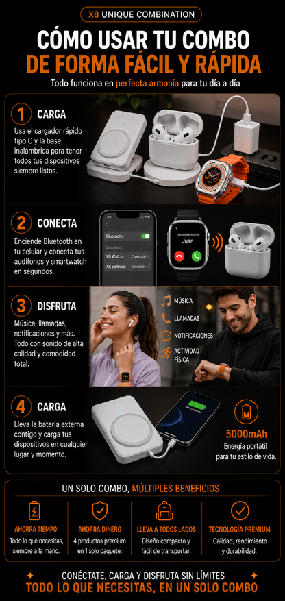 Reloj Y Audifonos Combo X8