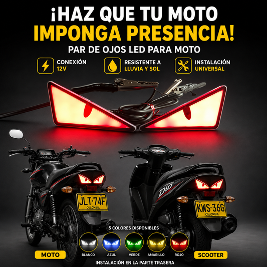 PAR DE OJOS LED COLORES PARA MOTO – Estilo Demonio / Ojo de Gato
