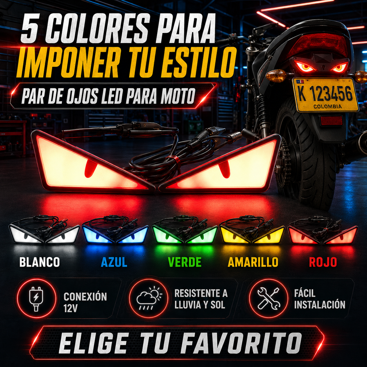PAR DE OJOS LED COLORES PARA MOTO – Estilo Demonio / Ojo de Gato
