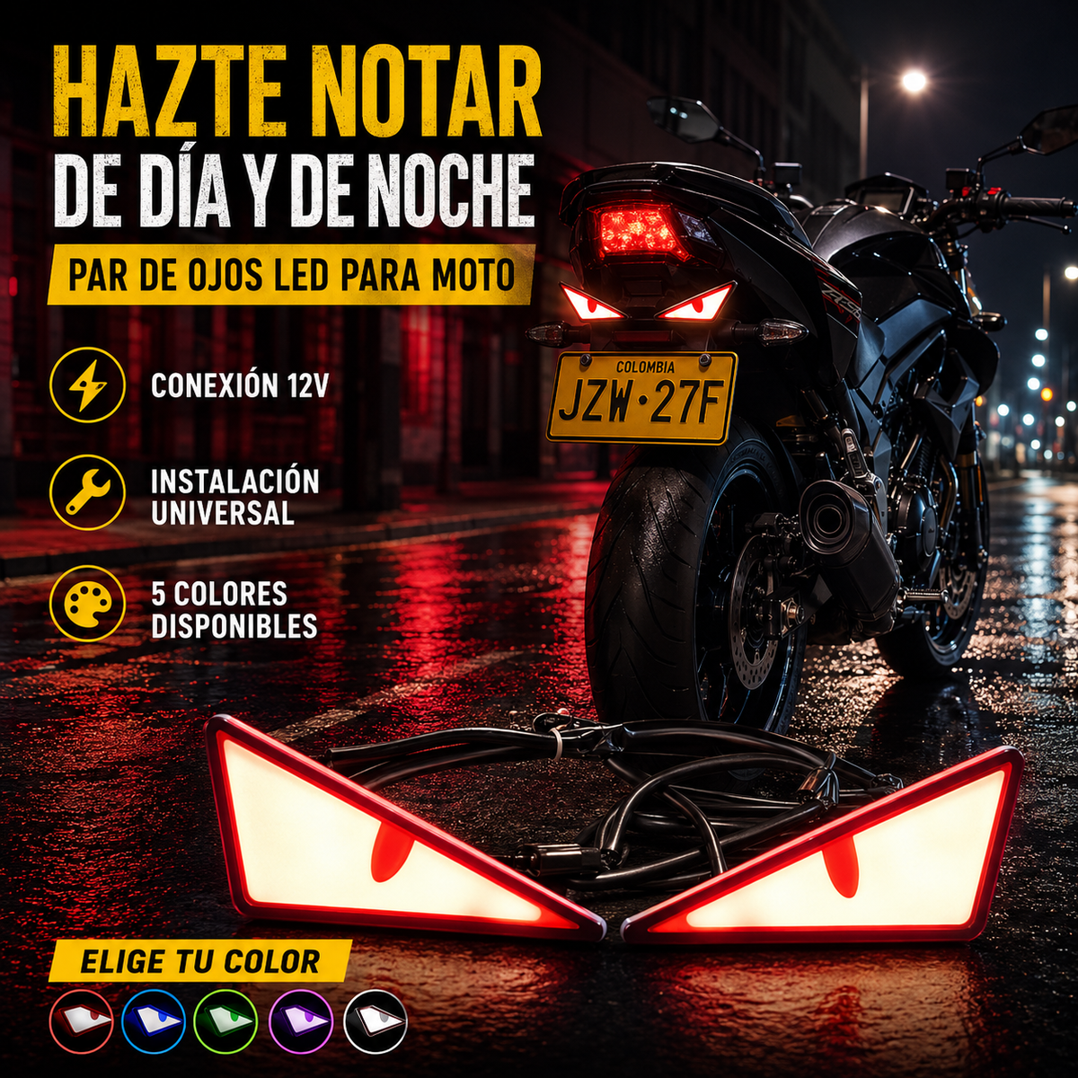 PAR DE OJOS LED COLORES PARA MOTO – Estilo Demonio / Ojo de Gato