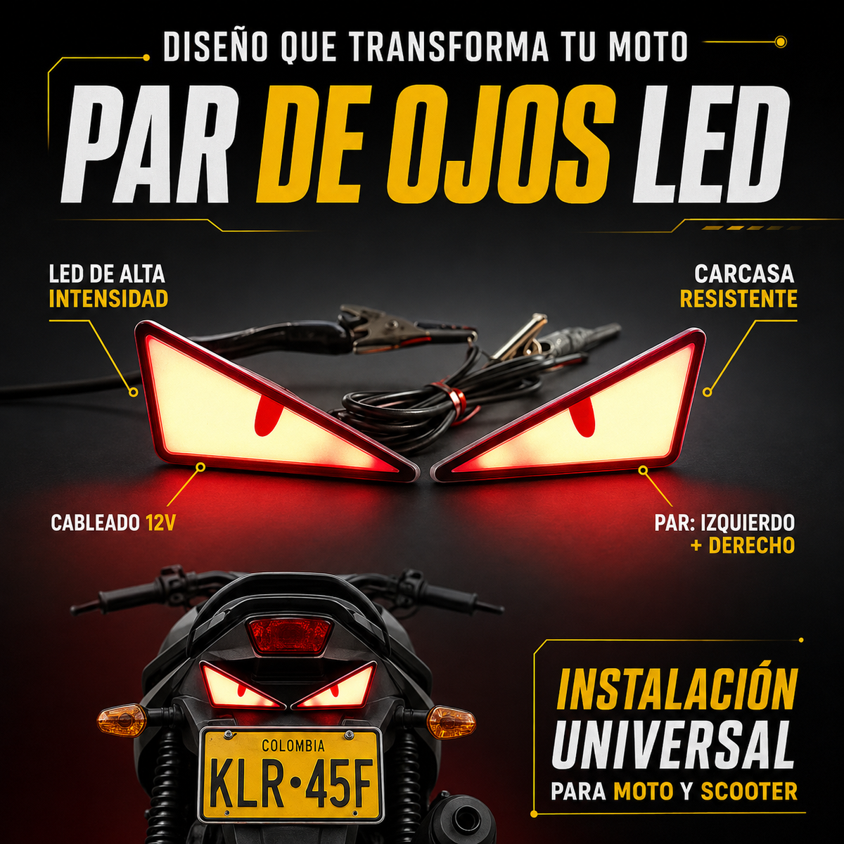 PAR DE OJOS LED COLORES PARA MOTO – Estilo Demonio / Ojo de Gato